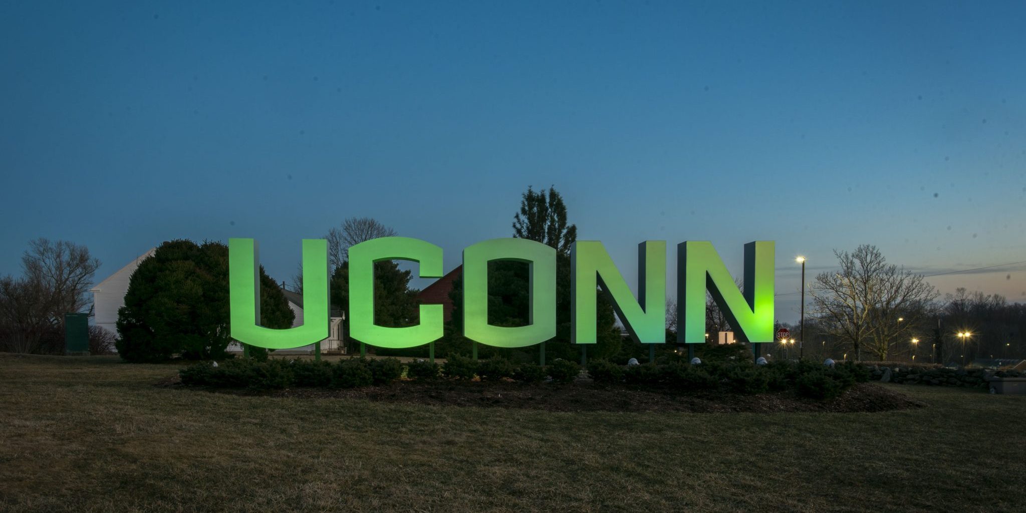 uconn green sign at night